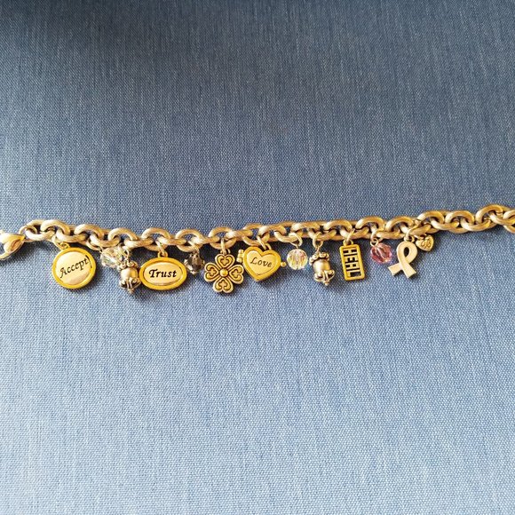 🩷Brighton Y2K Vintage Breast Cancer Encouragement Charm Bracelet - GPC🩷 - Picture 7 of 13